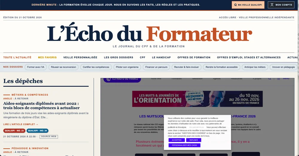 Aperçu réel de la page d’accueil de L’Écho du Formateur